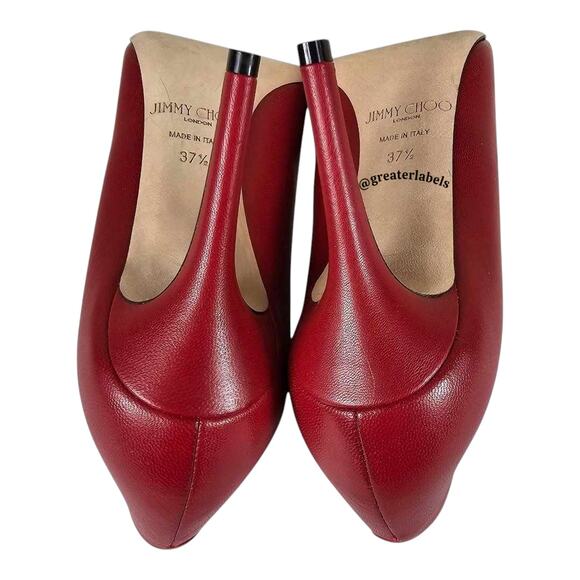New Jimmy Choo Alia Red Leather Pumps Pointy Toes Size 37.5 - Picture 9 of 10